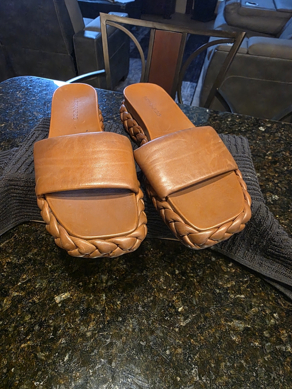 Bernardo Tan Braided Leather Slide Mules